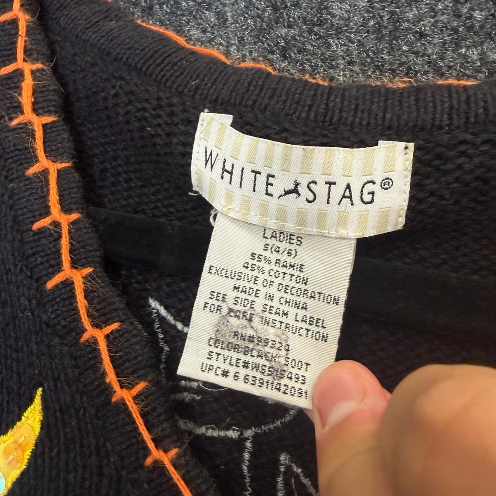 White Stag Vintage 90s Halloween Cat Pumpkin Moon Knit Sweater Vest Black Small - Picture 4 of 9